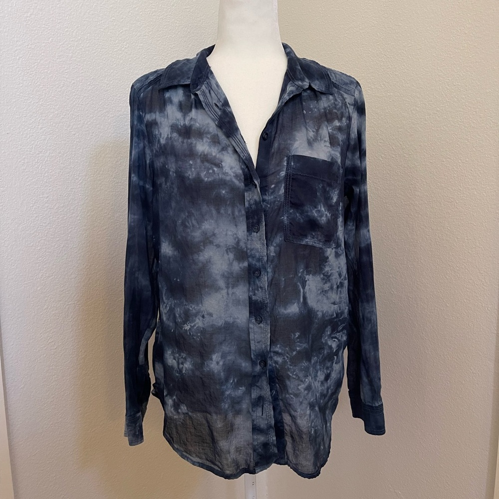Anthropologie Blue Picro Tie-Dye Navy Classic Button Down Size Small - Picture 4 of 10